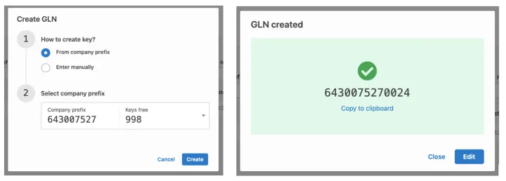 GS1 Rekisteri create a new GLN2