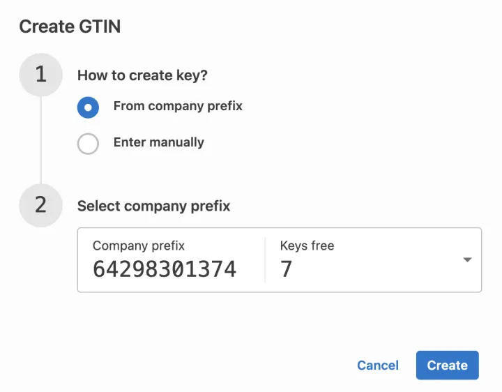 GS1 Rekisteri Create from CPrefix