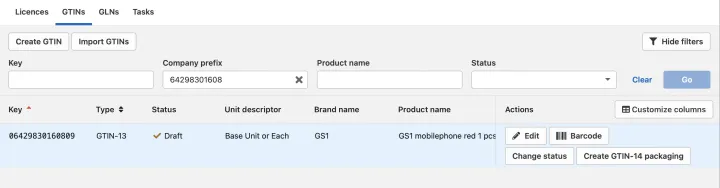GS1 Rekisteri Change status