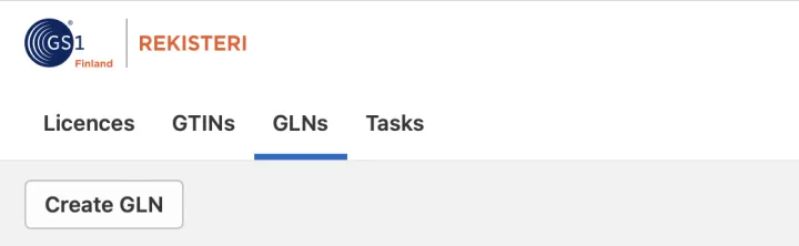 GS1 Rekisteri create GLN
