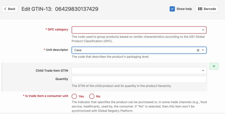 GS1 Rekisteri Create case 13 numbers
