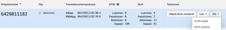 GS1 Rekisteri Vie GLN exceliin